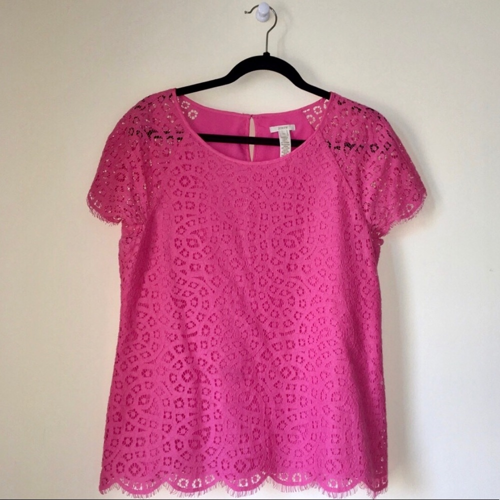 J. Crew Pink Raindrop Lace Top - Picture 3 of 6